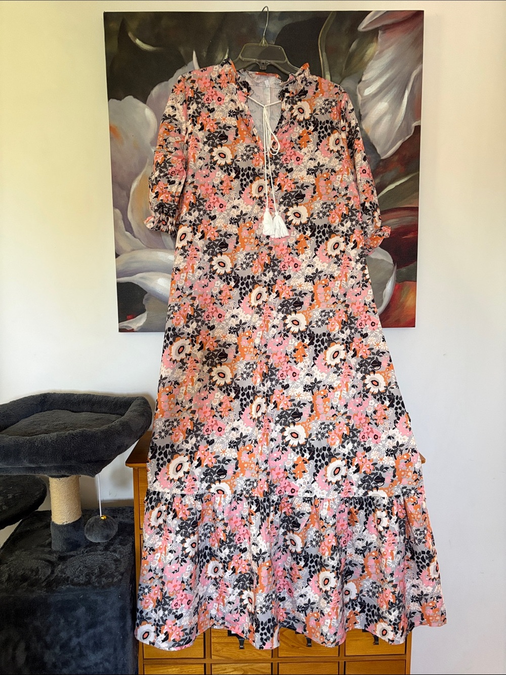 Women’s Floral Tiered Maxi Dress - Pink Orange Multi